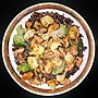 Thumbnail for File:Mussels and mixed vegetables, with heart of palm fried in olive oil, garlic, and curry powder, on wild rice - Massachusetts.jpg