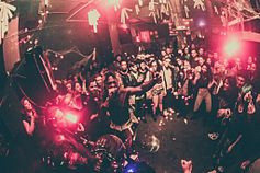 Mykki Blanco performs among the crowd. Photo by Dylan Johnson Mykki Blanco at Glasslands.jpg