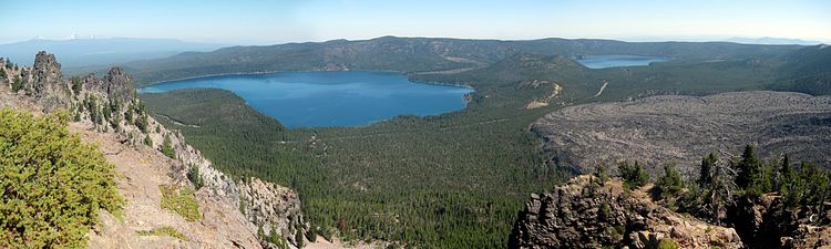 Panorama of Newberry National Volcanic Monument, with obsidian flow on right Newberry Volcanic National Monument.jpg