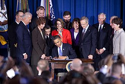 President Barack Obama meeting with the Joint Chiefs of Staff on the eve of publication of a Defense Department report on repeal of Don't Ask Don't Tell, which prohibit openly gay individuals to serve in the military Obama signs DADT repeal.jpg