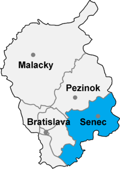 Округ Сенець на мапі Братиславського краю