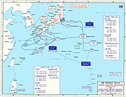 ABD'nin Japonya'yı işgal için hazırladığı ve teslim sonrasında iptal edilen Çöküş Operasyonu planı. İki büyük çıkartma harekâtı planlandı: 1. Güneydeki Kyūshū adası. 2. Ana Honshū adası.[6][7] (28 Mayıs 1945)