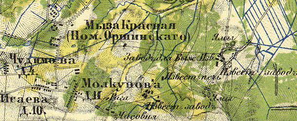 Оржицы на карте 1860 года