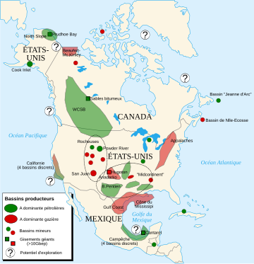 Régions pétrolifères en Amérique du Nord