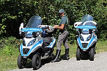 Two Piaggio MP3s - part of the Polizia Provinciale of Verona. Piaggio MP3 - Polizia provinciale di Verona.jpg