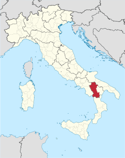 Mapa que destaca la ubicación de la provincia de Potenza en Italia