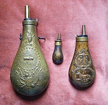 Antique German Gunpowder Flask with Ivory and Brass Inlay