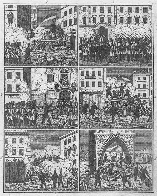 Barricades in Prague during the revolutionary events.