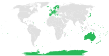 Rabies-free countries and territories as of 2018 Rabies Free Countries and Territories.svg