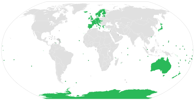 Map of rabies-free countries and territories