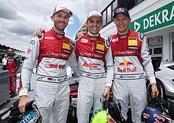 A bajnokság első három helyezettje, balról jobbra: René Rast, Jamie Green és Mattias Ekström