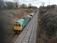 Restored double track section on the Mid-Norfolk Railway Restored double track over Danemoor bank.jpg