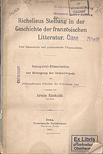 Miniatura para Richelieus Stellung in der Geschichte der französischen Litteratur