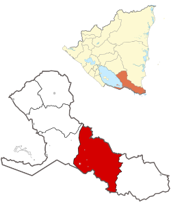 Местоположение муниципалитета Эль-Кастильо в департаменте Рио-Сан-Хуан, Никарагуа 
