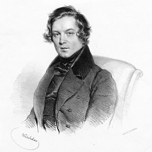 Robert Schumann, lithograph by Josef Kriehuber, in 1839, three years before the composition of his piano quintet.