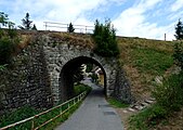 Čeština: Viadukt v Růžové ulici ve městě Sázava, okres Benešov. English: Railway bridge in Růžová Street in the town of Sázava, Benešov District, Central Bohemian Region, Czech Republic.