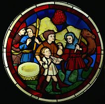 Détail d'un vitrail de la Sainte-Chapelle de Paris.