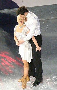 Delcourt with Sam Attwater on the Dancing on Ice tour in 2011. Sam Attwater and Brianne Delcourt.jpg