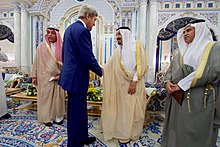 Kerry and King Salman, 2016 Secretary Kerry Meets With King Salman of Saudi Arabia (29185324116).jpg