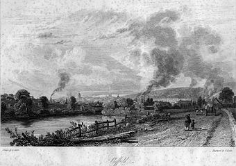 Sheffield viewed from Attercliffe Road, c. 1819.