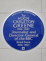 Sir HUGH CARELTON GREENE 1910-1987 Journalist and Director-General of the BBC lived here 1956-1967.jpg