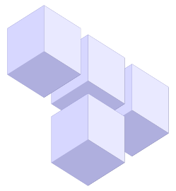 第三片，或稱為T：三個立方體排成一列，中間下方加一個立方體。