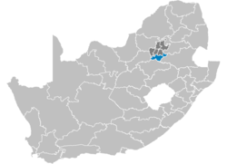 Kaart van Suid-Afrika wat in Gauteng aandui