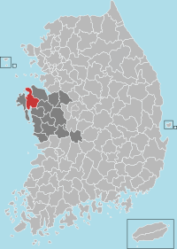 Seosanin sijainti Etelä-Chungcheongin provinssissa