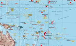 Locations of Pacific Ocean splashdowns of American spacecraft.