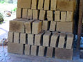 Stacked, partially dried mudbricks