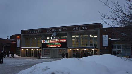 Entrance to the Sudbury Community Arena. The arena is a multi-purpose arena and the home of the OHL's Sudbury Wolves.