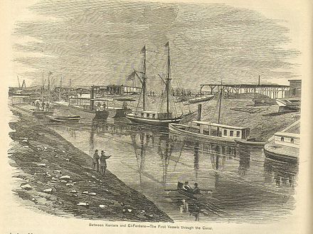 Gravat de 1869, on figuren els primers vaixells que travessaven el Canal