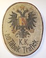 Tabakmuseum in Frastanz, Rathaus – Wandschild: "k. k. Tabak-Trafick" mit Doppeladler.