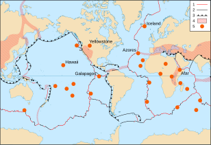 Tectonic plates with hotspots