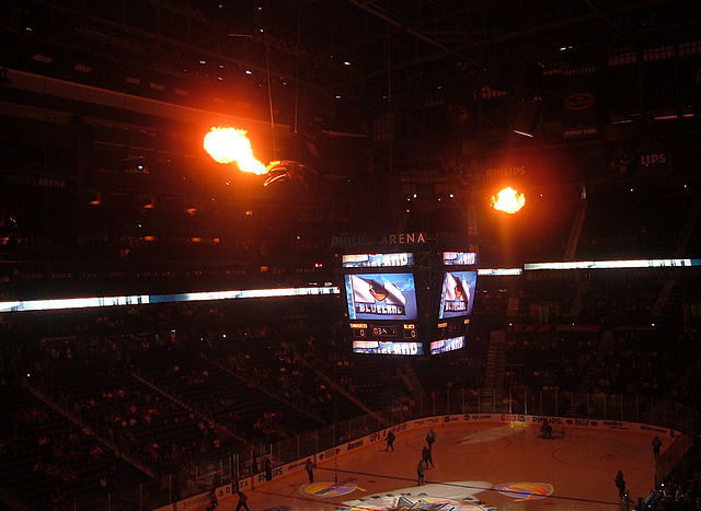 The giant fire-breathing birdheads at Philips Arena, lit when the players were introduced before the game and when the Thrashers scored a goal