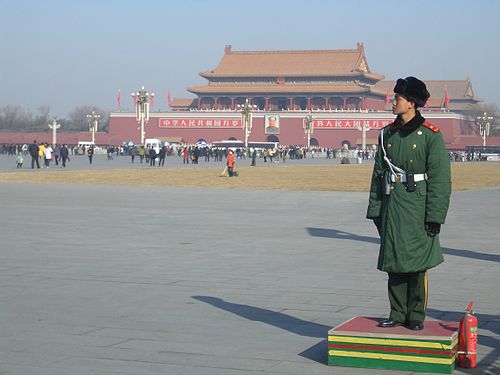 Chinese policeman before the gate of Heavenly Peace, Tiananmen Square, Beijing, China