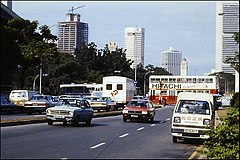 Image 35Traffic in Singapore, 1981. Prior to the introduction of the Certificate of Entitlement (COE) in 1990, vehicles per capita in Singapore was the highest in ASEAN. (from History of Singapore)