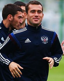 Kerzhakov training for Russia on 3 September 2014, ahead of the game when he broke the record for most goals for Russia