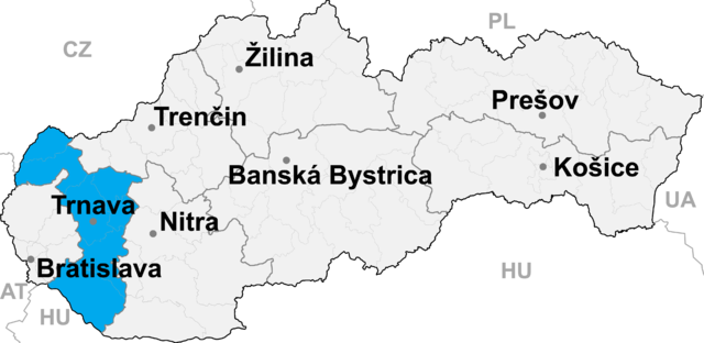 Regionen Trnavas placering i Slovakiet