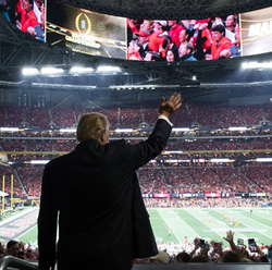 Trump at the 2018 College Football Playoff National Championship at Mercedes-Benz Stadium Trump Atlanta Georgia football stadium 2018 01.png