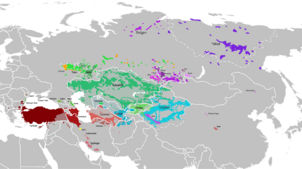 Distribuzione geografica delle lingue turche