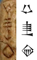 UD-NUN-KI, "City of Adab" on the statue of Lugal-dalu, with rendering in early Sumero-Akkadian cuneiform.