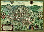 Vista oblíqua de Besançon, por Pierre d'Argent, em 1575