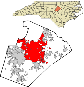 Wake County North Carolina incorporated and unincorporated areas Raleigh highlighted.svg