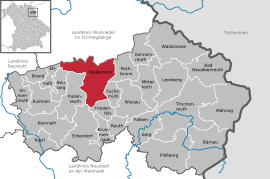 Poloha mesta Waldershof v rámci okresu Tirschenreuth
