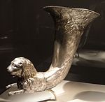 Wine horn with lion protome, Iran, Parthian period, 1st century BC - 1st century AD, silver and gilt - Arthur M. Sackler Gallery - DSC05821.JPG