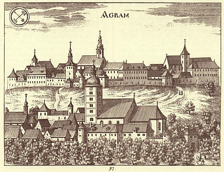 Modern Zagreb's town core emerged from the Upper Town medieval settlements of Gradec and Kaptol. Picture from 1689