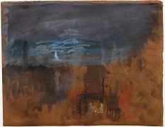 The Campanile of San Marco Venice, from the Hotel Europa (Palazzo Gustinian) by Moonlight - William Turner in Tate Britain