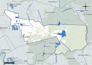 Carte en couleur présentant le réseau hydrographique de la commune