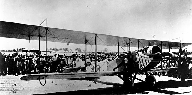 Lt. Herbert A. "Bert" Dargue posing in front of Signal Corps No. 43 at Chihuahua City, Mexico.